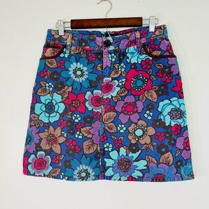 Boden Corduroy Colorful Floral Mini Skirt - Blue and Pink